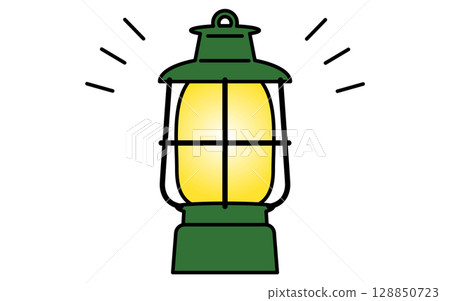 露營燈的簡單線條插圖，夏季插圖，黑白 128850723