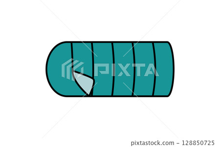 Simple line drawing illustration of a sleeping bag, summer illustration, black and white 128850725