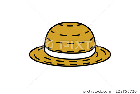 簡單的線條畫插圖，草帽，夏季插圖，黑白 128850726