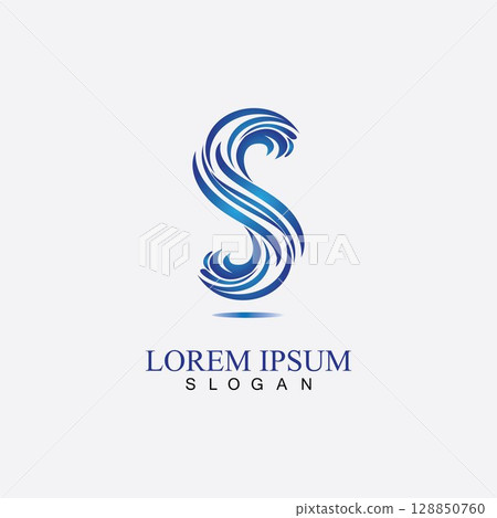 S letter water splash logo design template 128850760