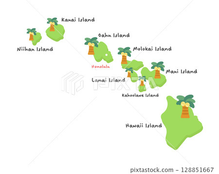 美國夏威夷州地圖（英文）插圖 128851667