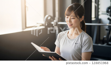 年輕女子健身訓練場景 128851968