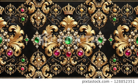 巴洛克風格的皇冠和珠寶框架 128852351