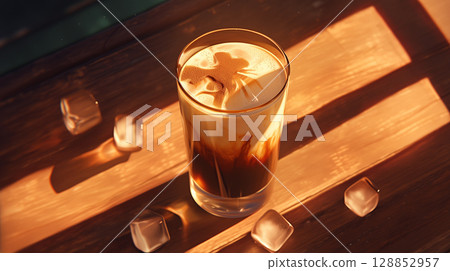 Image of iced cafe latte on a table 128852957