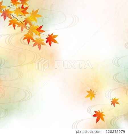 秋葉和波浪日式背景圖 128852979