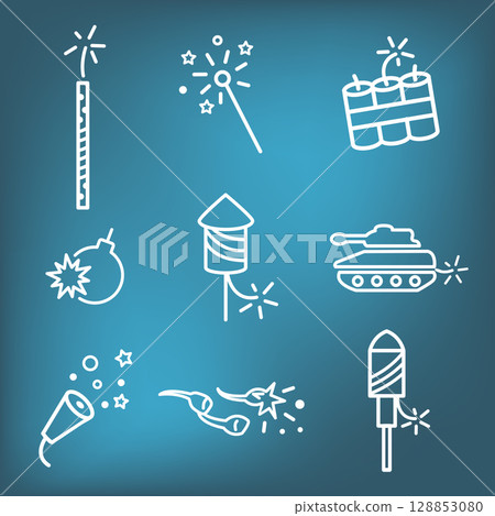 Fireworks and Independence Day with Icon Set 128853080