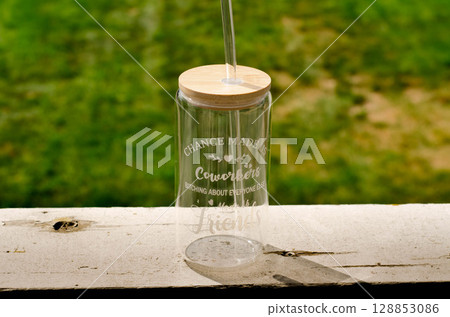 Glass Cup with Bamboo Lid and Straw Friendship Coworker Quote Glass Cup with Bamboo Lid and Straw Friendship Coworker Quote 128853086
