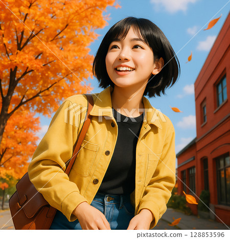 Girl in autumn park 128853596