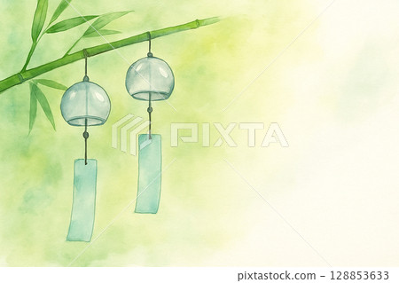 風鈴竹子涼風漸層背景 128853633