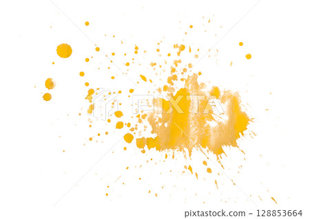 Yellow splash watercolor brush isolated on transparent background 128853664