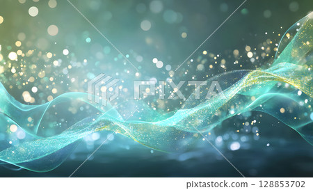 Holographic stream and light particles abstract background - symbol of sustainability 128853702
