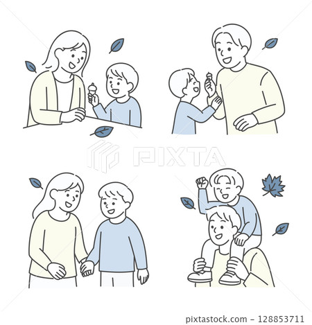 父母和孩子享受秋天自然風光的插圖集 父母和孩子享受秋天自然風光的插圖集 128853711