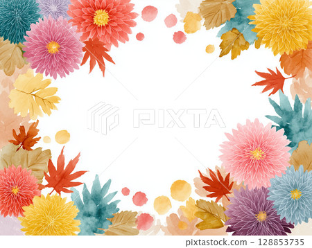 水彩風格的秋季花卉框架 128853735