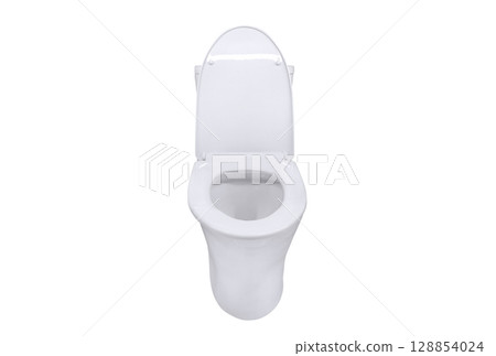 Front view of toilet bowl, isolated on white background. Front view of toilet bowl, isolated on white background. 128854024