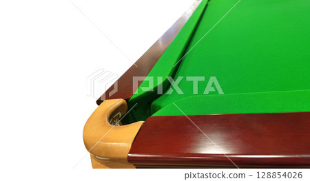 Green felt snooker table corner view. 128854026