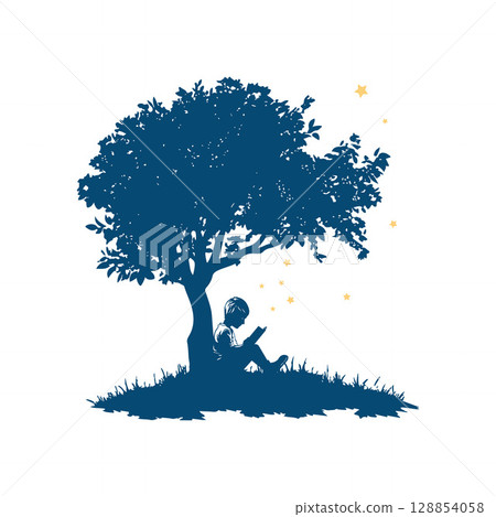Little Boy Reading Under Tree Little Boy Reading Under Tree 128854058