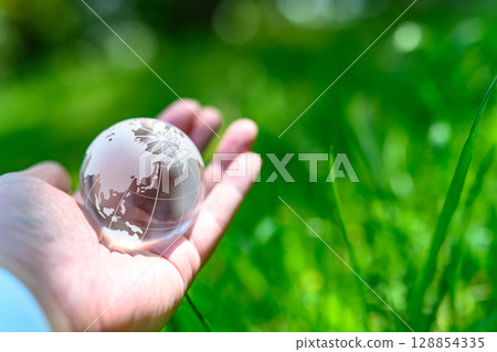水晶球高高聳立在美麗的新綠之上 - 生態圖像 - 正常顏色 水晶球高高聳立在美麗的新綠之上 - 生態圖像 - 正常顏色 128854335