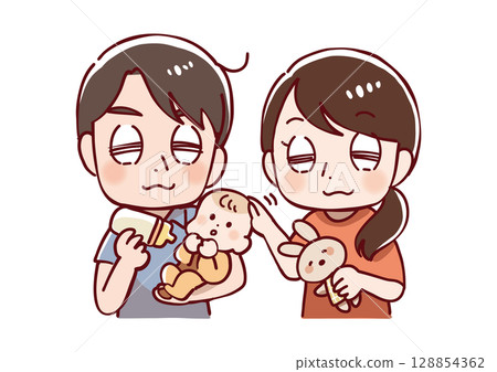 一對夫婦撫養孩子/向量 一對夫婦撫養孩子/向量 128854362