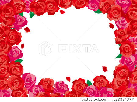 Background material <frame, decorative border, decorative frame, flower, rose & petals 3, color> 128854377