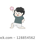 Illustration of a boy holding a donut 128854562