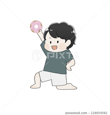 拿著甜甜圈的男孩的插圖 128854562
