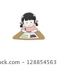 Illustration of a girl writing a picture diary 128854563