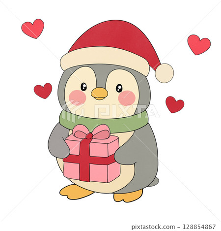 Cute penguin with gift box  128854867