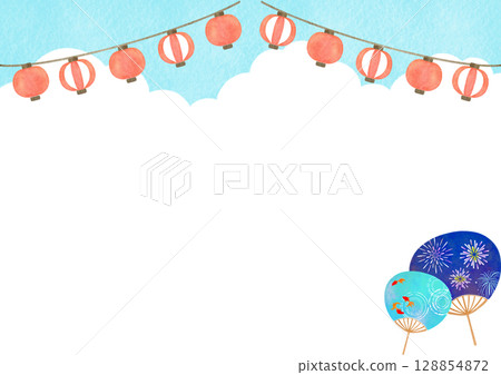 Lantern festival watercolor summer illustration 128854872
