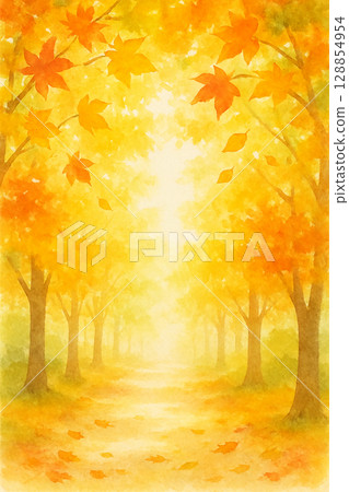 陽光照射的秋葉路徑背景 128854954