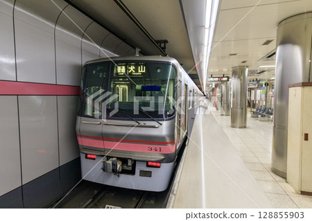 Meitetsu 300 series train parked at Heian-dori Station on the Kamiiida Line connecting line Meitetsu 300 series train parked at Heian-dori Station on the Kamiiida Line connecting line 128855903