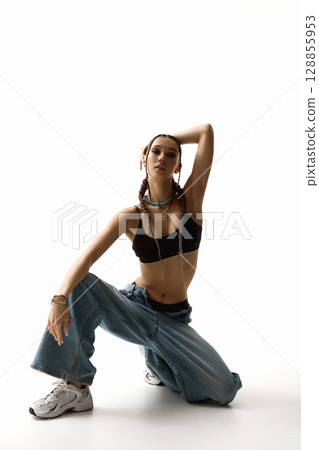 beautiful dancer girl with braids. Hip-hop style 128855953