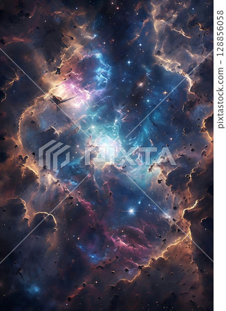 Starry Sparks Amid Cosmic Swirls 128856058