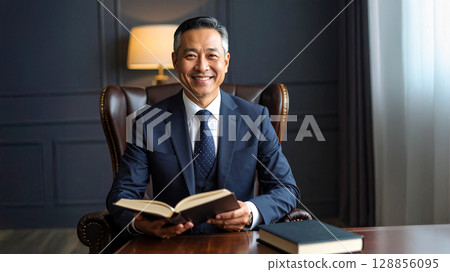 坐在豪華椅子上的微笑男人 坐在豪華椅子上的微笑男人 128856095