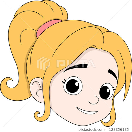 Smiling Blonde Girl Cartoon Face Illustration 128856185