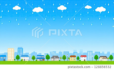 AI image: Residential area in the rain 128856532