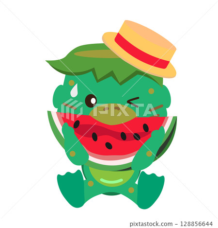 河童咬西瓜的插圖 128856644