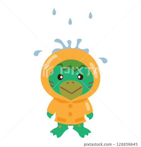 河童在雨中穿著雨衣的插圖 128856645