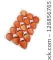 Delicious strawberries packed neatly on a tray, to be sold in supermarket. Top view. 128856765