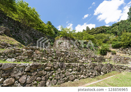 Stone walls remaining at the ruins of Azuchi Castle Stone walls remaining at the ruins of Azuchi Castle 128856965