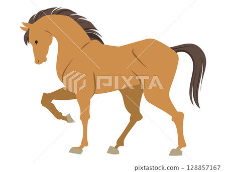 一匹馬抬起一條腿站立的插圖 一匹馬抬起一條腿站立的插圖 128857167