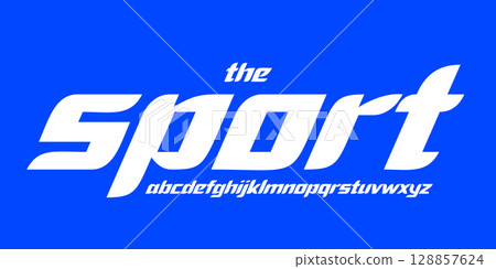 Futuristic racing alphabet, bold italic letters, fast sport font for esports logo, dynamic headline, modern automotive typography, competitive typographic design. Vector typeset Futuristic racing alphabet, bold italic letters, fast sport font for esports logo, dynamic headline, modern automotive typography, competitive typographic design. Vector typeset 128857624