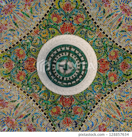 Vivid Mosaic of Floral Tiles at Yokohama Indian Memorial Fountain 128857634