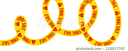 Twisted Final sale ribbons, bold yellow tapes, red warning stripes for discount zone, urgent promo label, dynamic retail banner, marketing checkout design. Vector illustration. 128857767