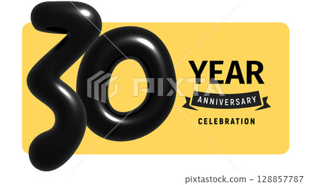 Black inflated number 30 with bold typography, cheerful celebratory mood. Anniversary event decoration, milestone graphic for banners, social posts, invites. Glossy 3D style, vector illustration. Black inflated number 30 with bold typography, cheerful celebratory mood. Anniversary event decoration, milestone graphic for banners, social posts, invites. Glossy 3D style, vector illustration. 128857787