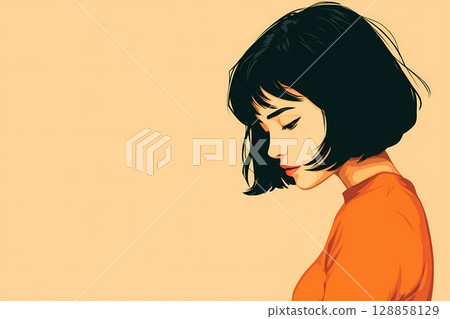 一位女性俯視的剪影式插圖（用於背景、圖標、個人資料圖片） 128858129