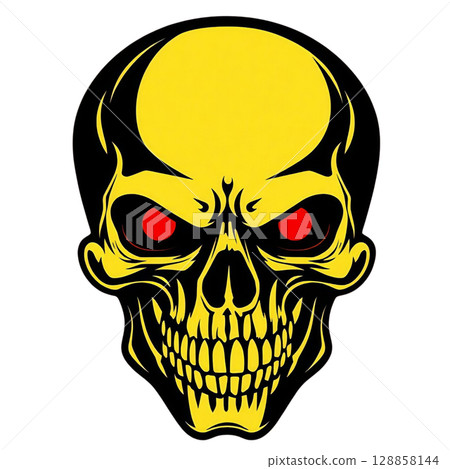 Yellow Red Eyes Skull Scary Illustration 128858144