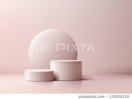 minimalist product display with pink podiums and sphere backdrop for modern branding mockup showroom scene isolated on soft background design minimalist product display with pink podiums and sphere backdrop for modern branding mockup showroom scene isolated on soft background design 128858219