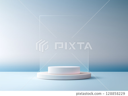 mockup podium 3d modern white display with transparent panel and pastel background for product showcase luxury branding cosmetic scene template 128858229