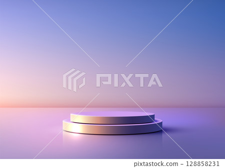 3d mockup podium background for product display with purple gold lighting and gradient colors in modern minimal scene template for branding or commercial use 128858231