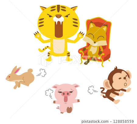 狐狸利用老虎的權力（諺語插圖） 128858559